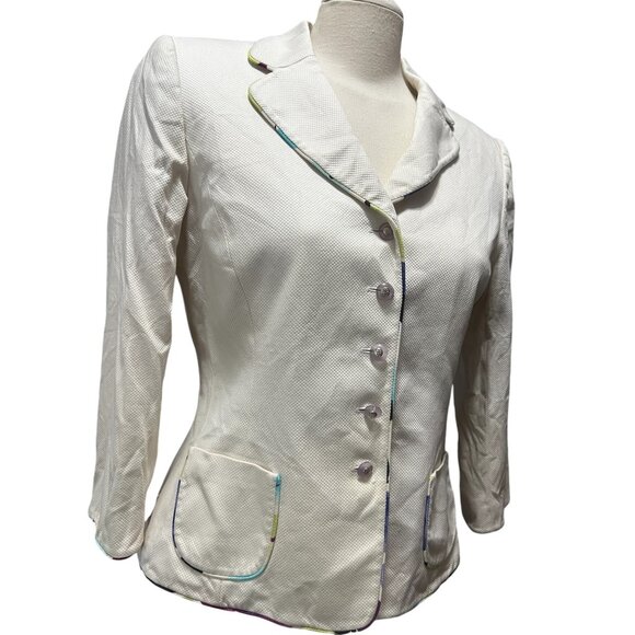 Stresa Collared Purple Button Cotton Blazer Sz 8 (Medium) Womens Cream Floral Ta - Picture 7 of 10